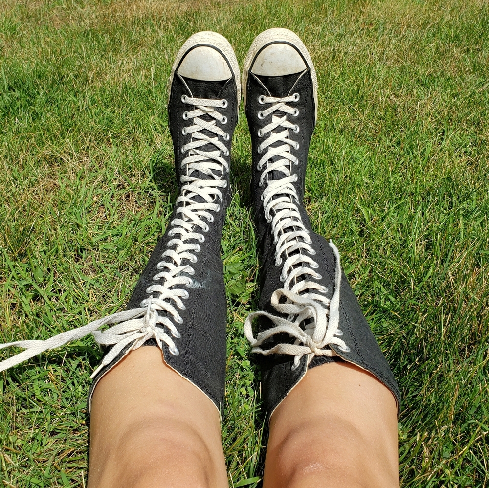 Knee high black converse